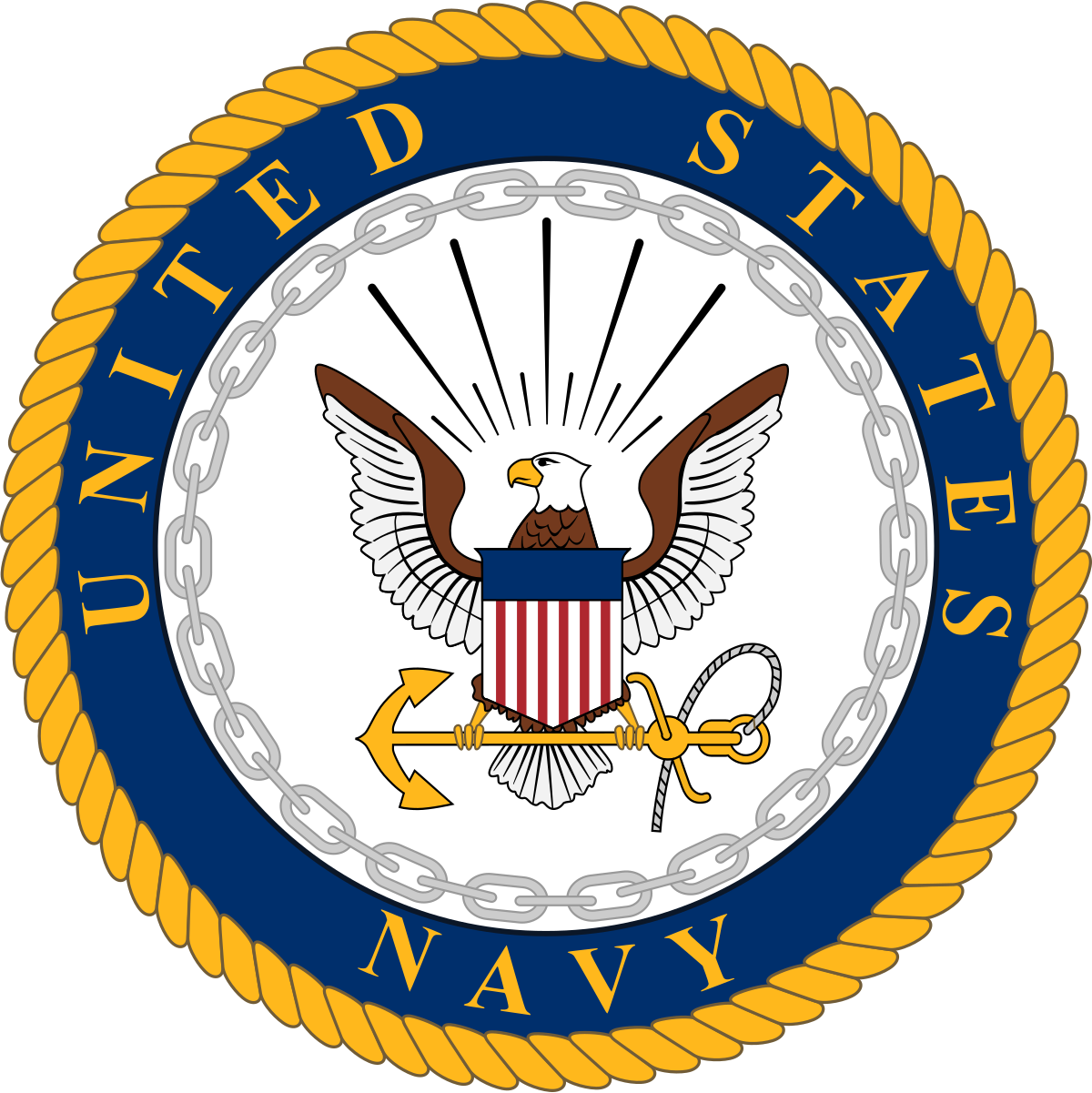 United States Navy emblem with eagle and anchor.